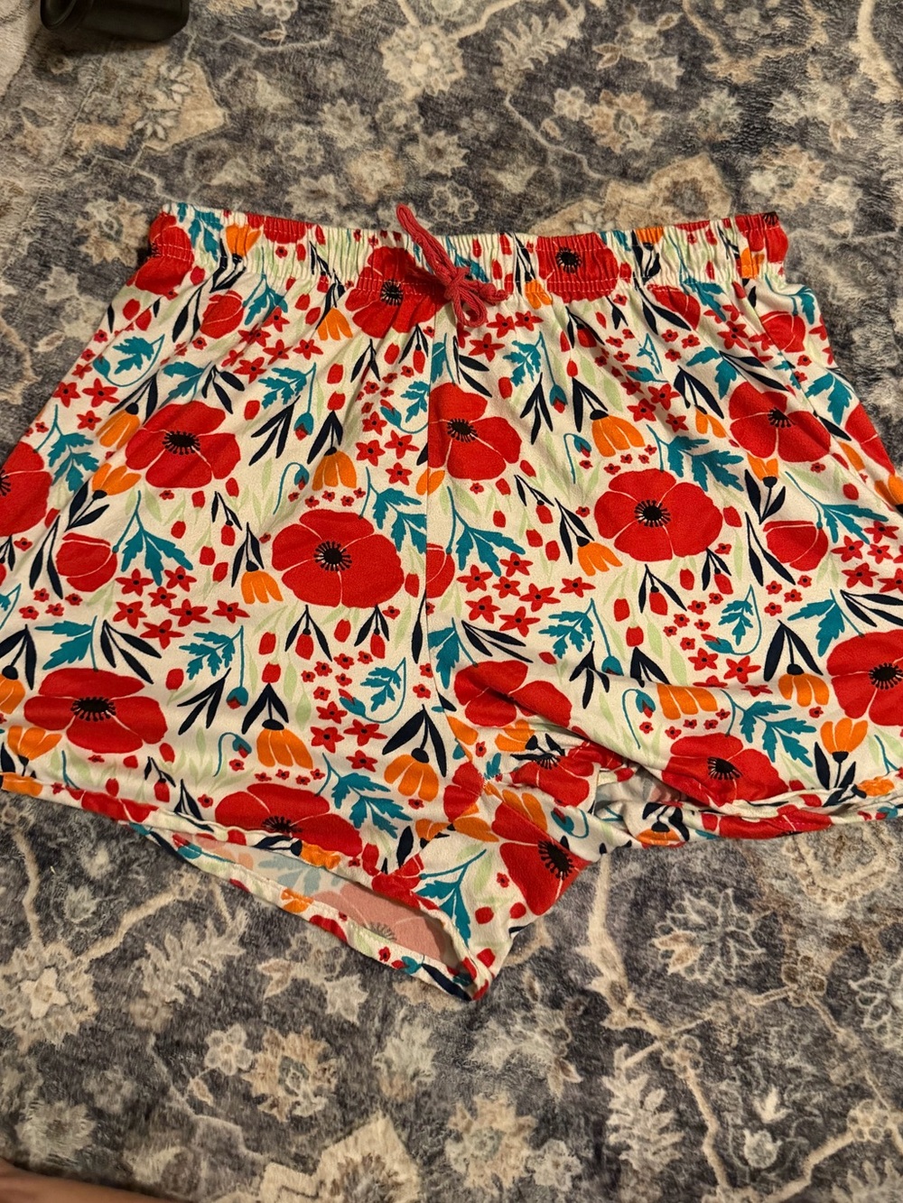 4/$20 💫 Hello Mello Floral Lounge Shorts Red Poppy Drawstring